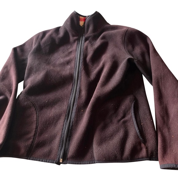 Other - Reversible Fleece Jacket Mens Full Zip Plaid Brown Red Mock Neck Size S